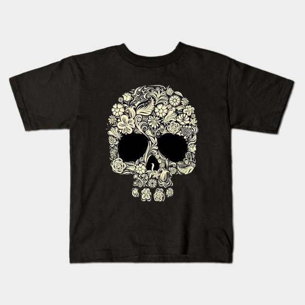 Floral Skull Kids T-Shirt by AndrianKembara
